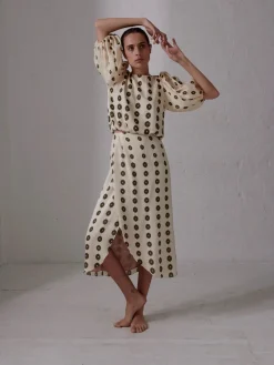 Amaime Silk Martellato Midi Skirt