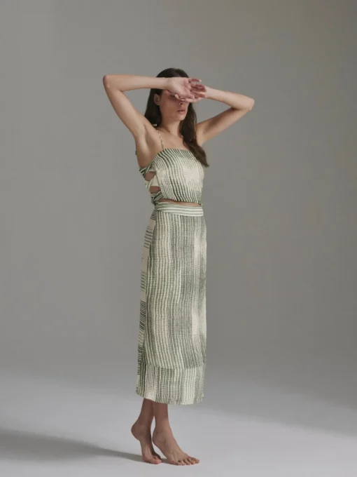 Beatrice Pleated Linen Midi Skirt