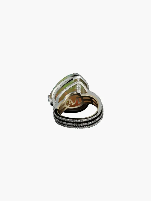 Checkerboard-Harlequin Opal Diamond Ring