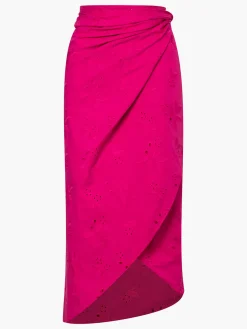 Choco Cotton Eyelet Wrap Around Midi Skirt