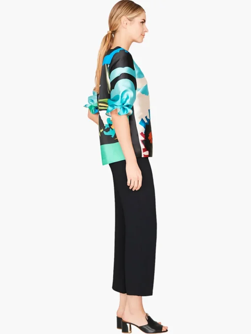 Pleat Sleeve Square Neck Blouse