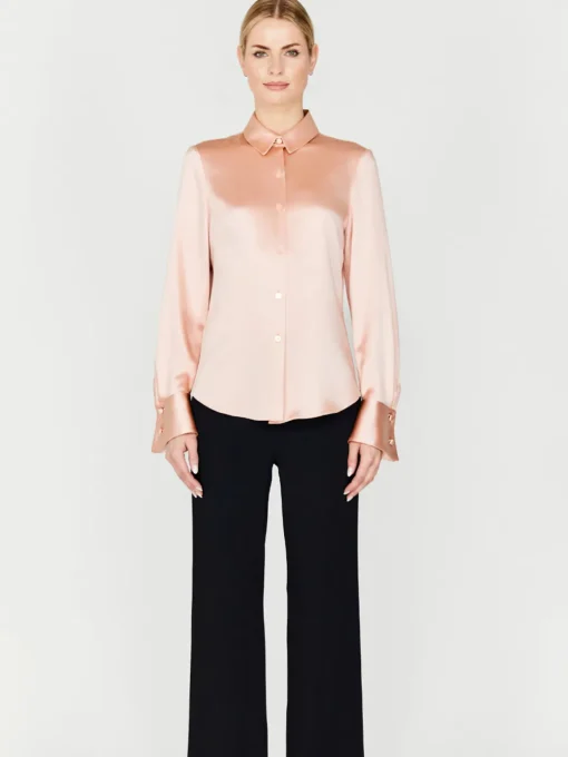 Satin Button Down Collared Shirt With Relaxed Sleeve