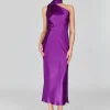 Satin One Shoulder Bias Dress With Scarf