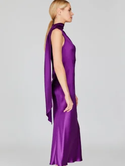 Satin One Shoulder Bias Dress With Scarf