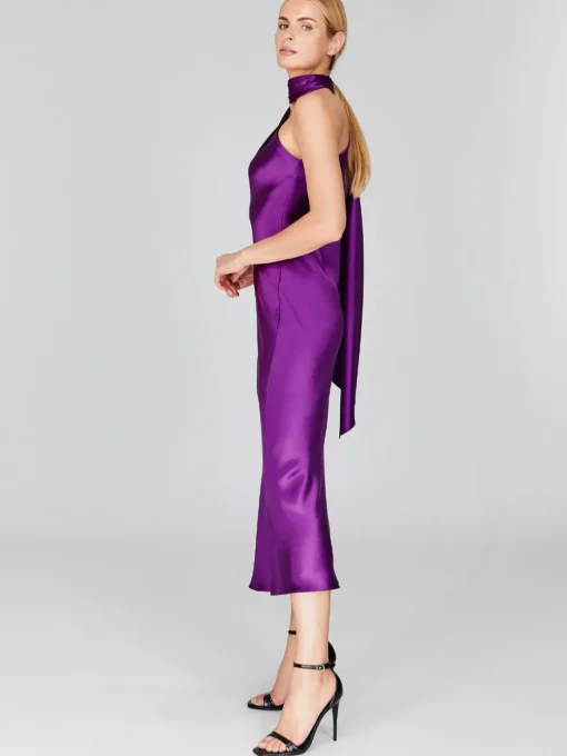 Satin One Shoulder Bias Dress With Scarf