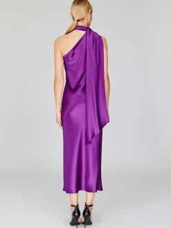Satin One Shoulder Bias Dress With Scarf