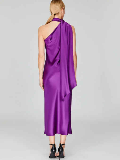 Satin One Shoulder Bias Dress With Scarf